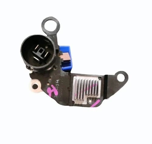 Alternator voltage regulator and brush box assembly with connector