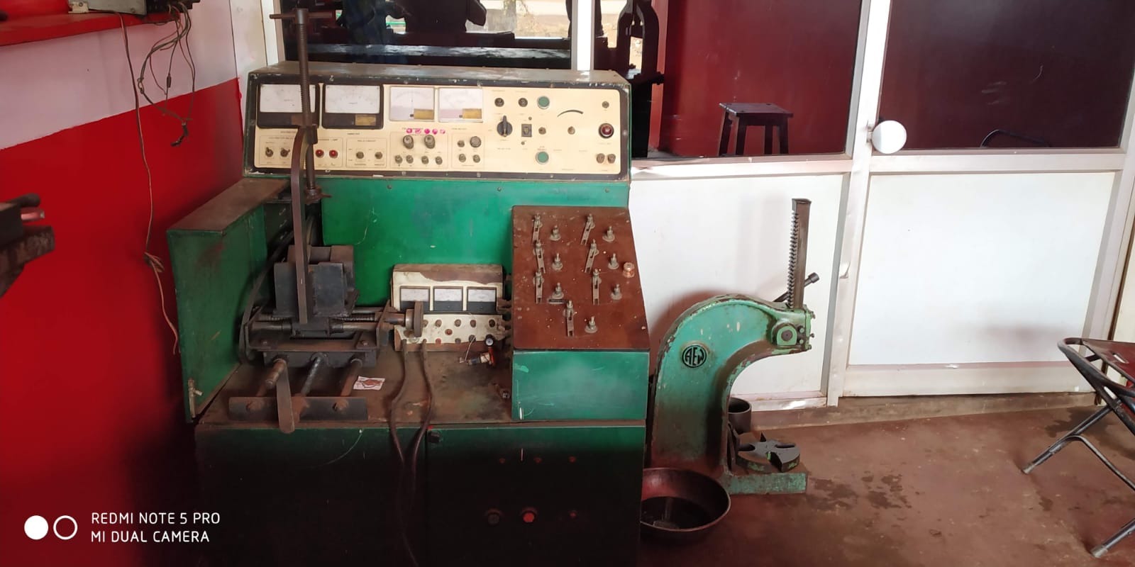 Auto electrical test bench used to check starter motors in-house